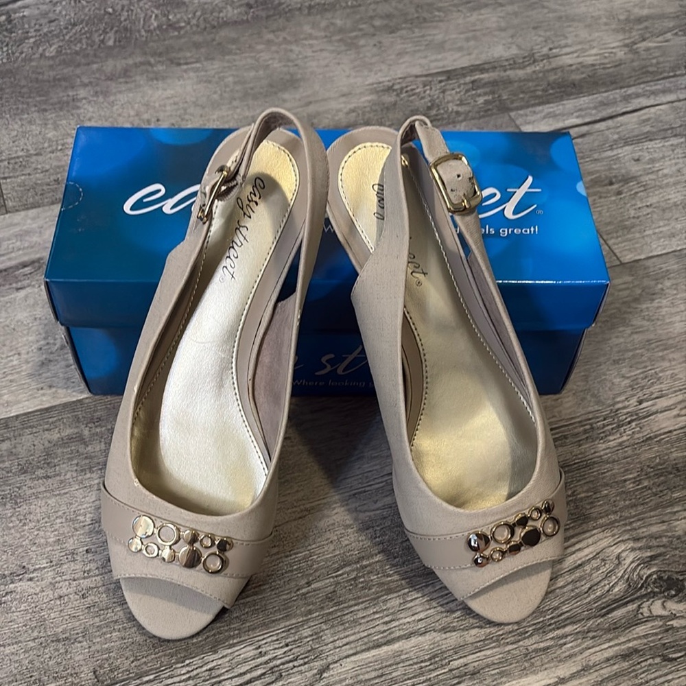 Easy Street Taupe Peep-Toe Slingback Heels